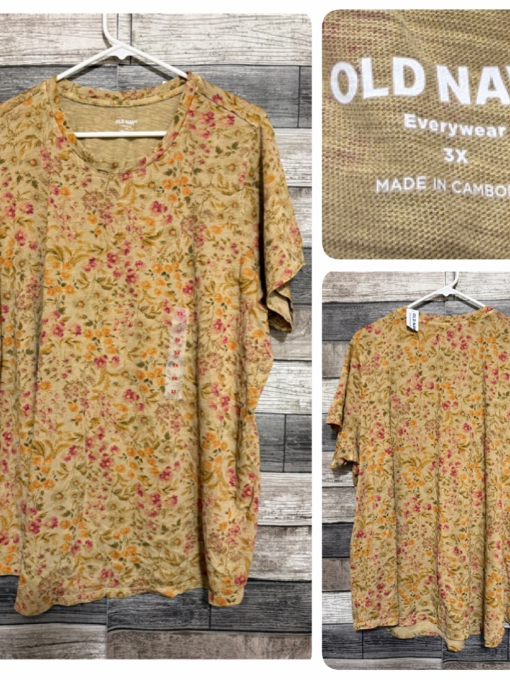 Old Navy Everywear Floral T-Shirt Women’s Plus 3X Brown Short Sleeve Casual